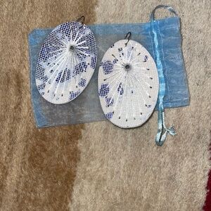 Blue and white leather earrings- size large